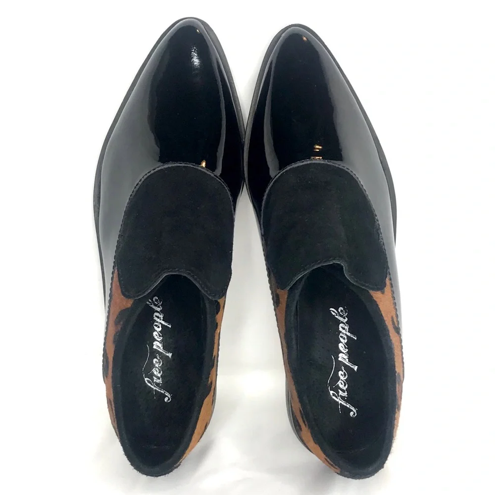 Free People Black Patent & Leopard Print Loafers